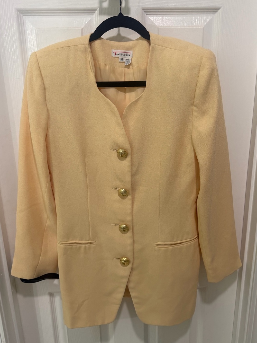Vintage Talbots Cream Yellow Longline Button Jacket Size 6